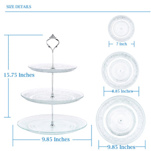 Glass 3 Tier Cake Stand Round Display with New Silver Fittings