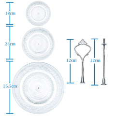 Nyxi Glass 3 Tier Cake Stand Round Display with New Silver Fittings