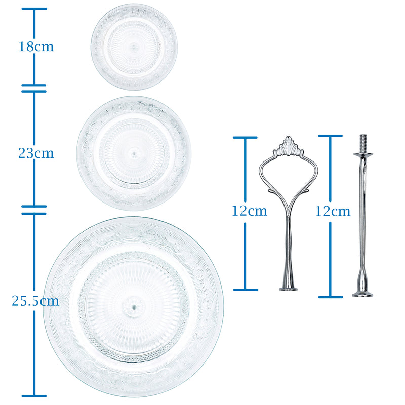 Nyxi Glass 3 Tier Cake Stand Round Display with New Silver Fittings