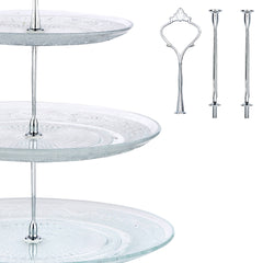 Nyxi Glass 3 Tier Cake Stand Round Display with New Silver Fittings