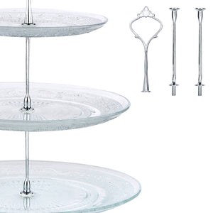 Glass 3 Tier Cake Stand Round Display with New Silver Fittings