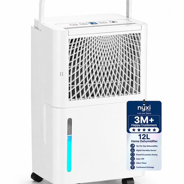 Nyxi 12L Compact Dehumidifier – 2.2L Tank, Humidity Sensor, 23m²