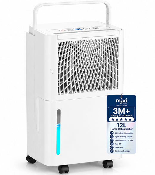Nyxi 12L Compact Dehumidifier – 2.2L Tank, Humidity Sensor, 23m²