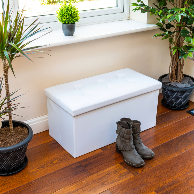 Nyxi Faux Leather Ottoman Storage Box (White) - 76 * 38 * 38cm