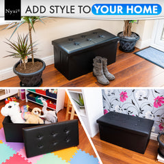 Nyxi Faux Leather Ottoman Storage Box (Black) - 76 * 38 * 38cm