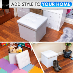 Nyxi Faux Leather Ottoman Storage Box (White) - 38 * 38 * 38cm