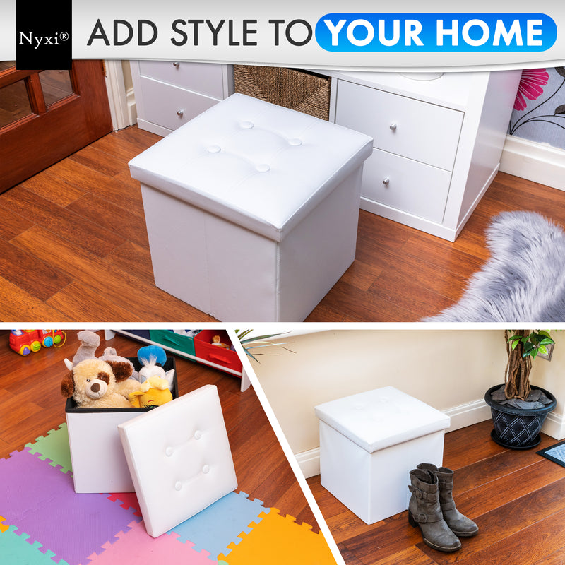 Nyxi Faux Leather Ottoman Storage Box (White) - 38 * 38 * 38cm