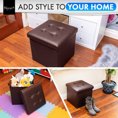 Nyxi Faux Leather Ottoman Storage Box (Brown) - 38 * 38 * 38cm
