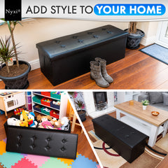 Nyxi Faux Leather Ottoman Storage Box (Black) - 110 * 38 * 38cm