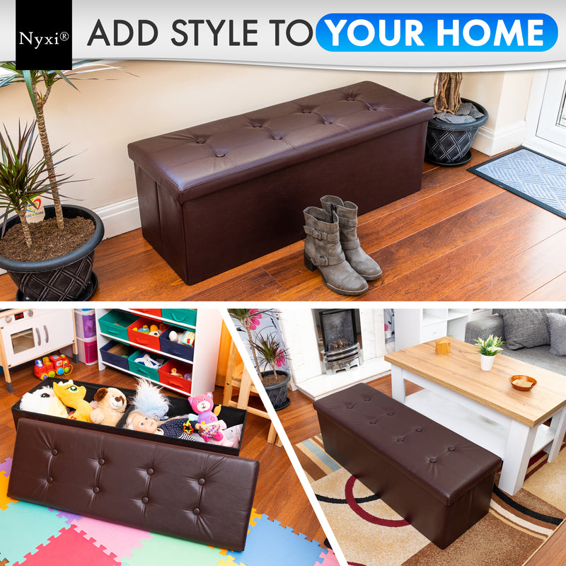 Nyxi Faux Leather Ottoman Storage Box (Brown) - 110 * 38 * 38 cm