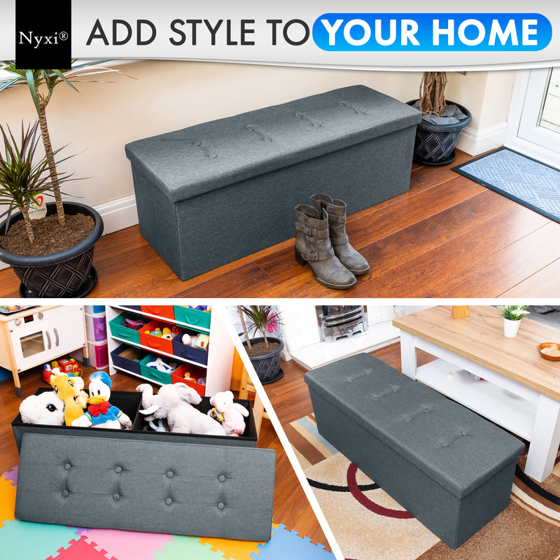 Nyxi Fabric Ottoman Storage Box (Dark Grey) - 110 * 38 * 38cm