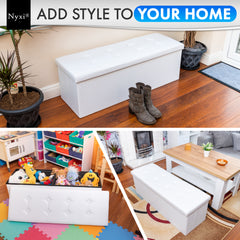 Nyxi Faux Leather Ottoman Storage Box (White) - 110 * 38 * 38cm