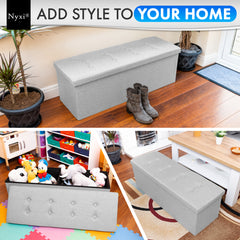 Nyxi Fabric Ottoman Storage Box (Light Grey) - 110 * 38 * 38cm