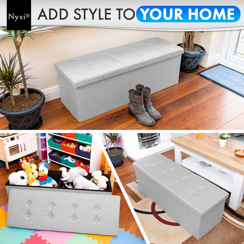 Nyxi Fabric Ottoman Storage Box (Light Grey) - 110 * 38 * 38cm