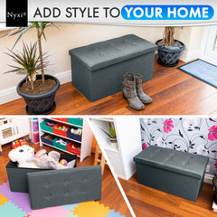 Nyxi Fabric Ottoman Storage Box (Dark Grey) - 76 * 38 * 38cm