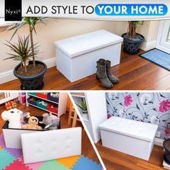 Nyxi Faux Leather Ottoman Storage Box (White) - 76 * 38 * 38cm