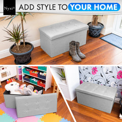 Nyxi Fabric Ottoman Storage Box (Light Grey) - 76 * 38 * 38cm