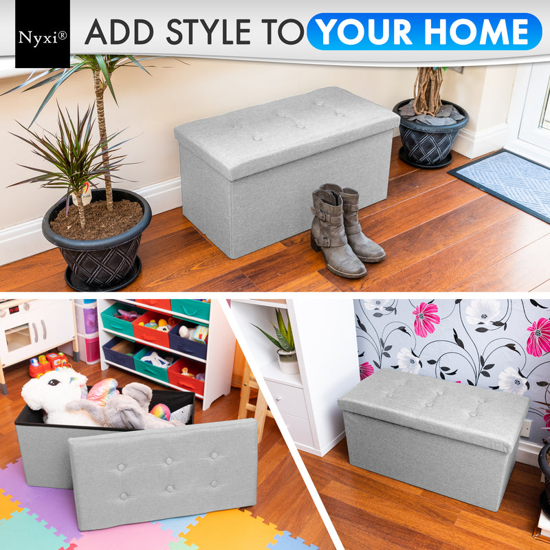 Nyxi Fabric Ottoman Storage Box (Light Grey) - 76 * 38 * 38cm