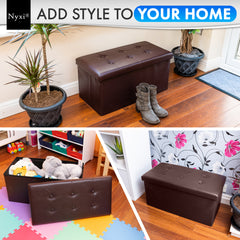 Nyxi Faux Leather Ottoman Storage Box (Brown) - 76 * 38 * 38cm