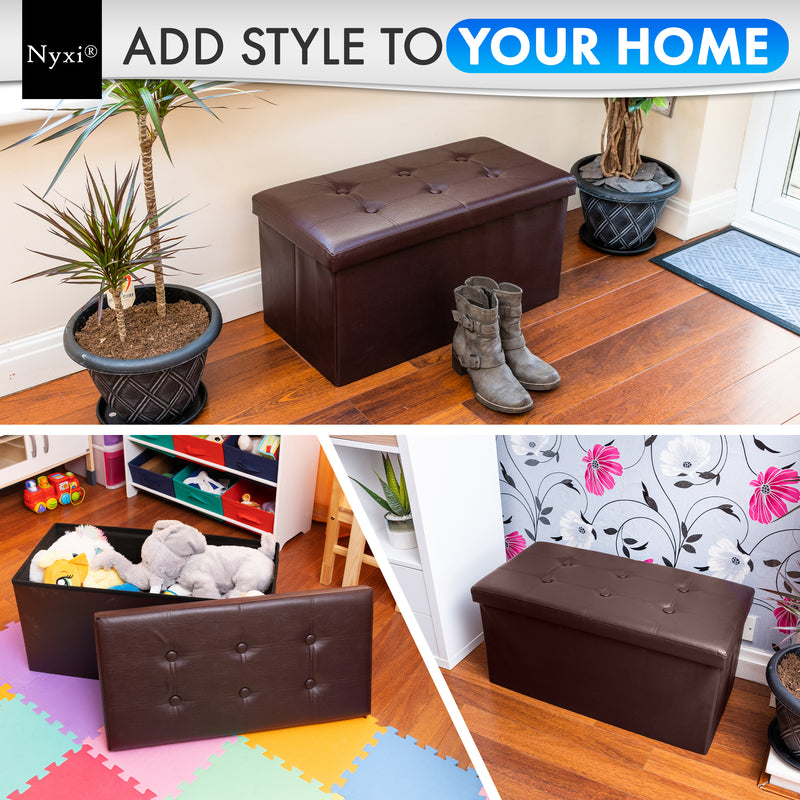 Nyxi Faux Leather Ottoman Storage Box (Brown) - 76 * 38 * 38cm