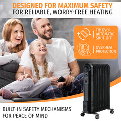 Nyxi 11-Fin Oil Filled 2500W Heater Radiator 3 Power Settings (Black, Model 3898)