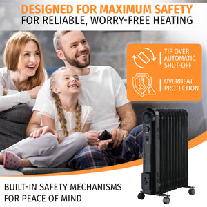 11-Fin Oil Filled 2500W Heater Radiator 3 Power Settings (Black, Model 3898)
