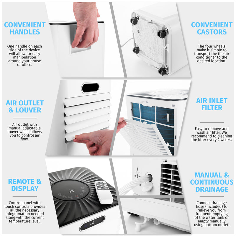 Nyxi 9000 BTU Portable Air Conditioner 3-in-1 AC, Cooling Fan & 24L/Day Dehumidifier, Remote Control, Window Kit, 24Hr Timer, Energy Class A