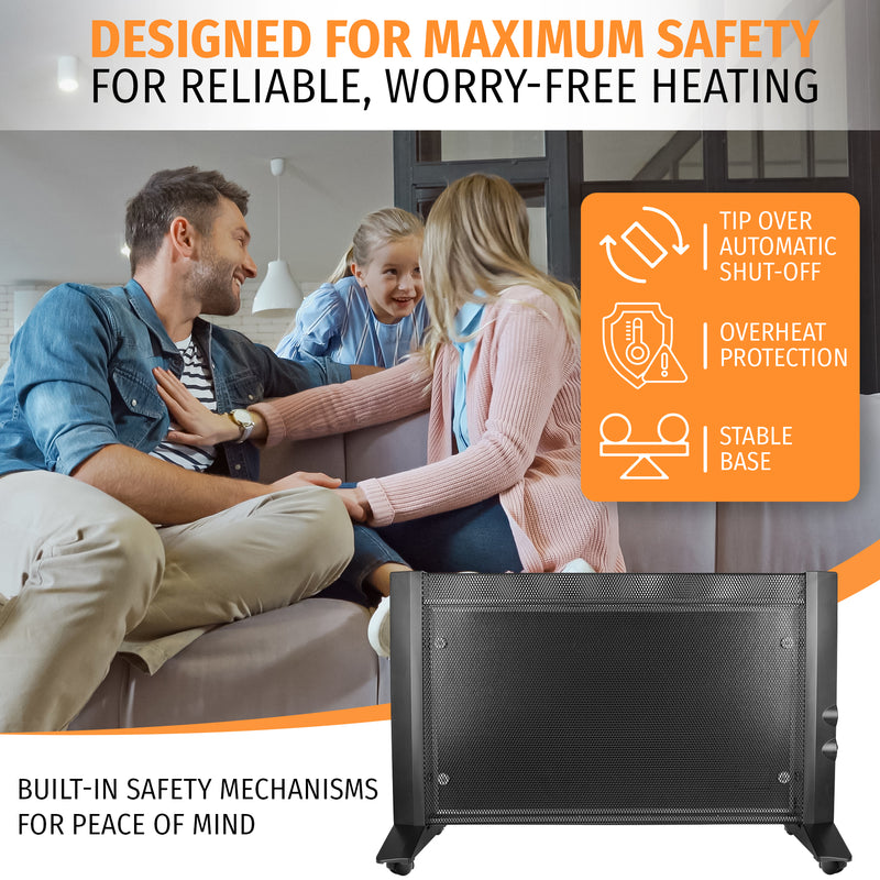 Nyxi Mica Panel Electric Heater 2000W 3 Heat Settings (Black)