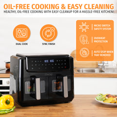 Nyxi Air Fryer 9L Dual Basket (4.5L Each Basket) Visual Window Digital Control