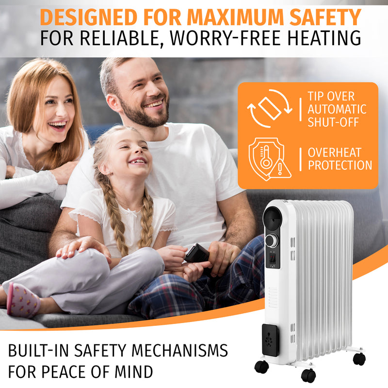 Nyxi 11-Fin Oil Filled 2500W Heater 3 Power Settings (White, Model 3881)