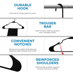 Nyxi Heavy Duty Plastic Coat Hangers (Black)