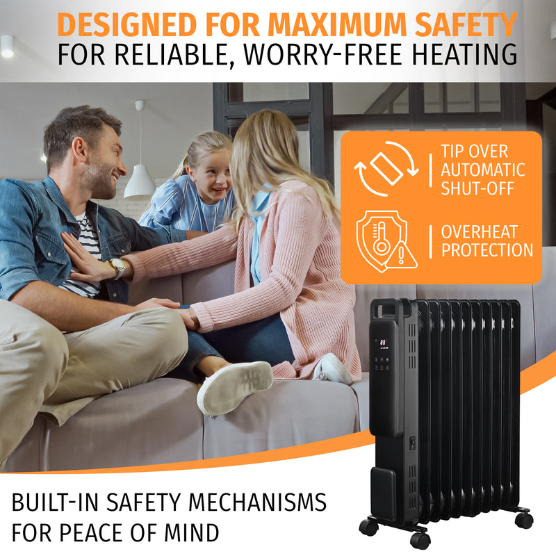 Nyxi 11-Fin Oil Filled Heater 2500W with Remote Control (Black, Model 3904)