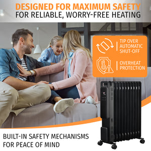 11-Fin Oil Filled Heater 2500W with Remote Control (Black, Model 3904)