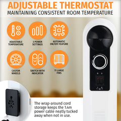 Nyxi 11-Fin Oil Filled 2500W Heater 3 Power Settings (White, Model 3881)