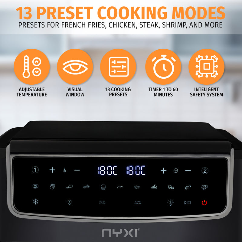 Nyxi Air Fryer 9L Dual Basket (4.5L Each Basket) Visual Window Digital Control