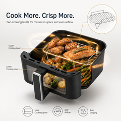 Nyxi 9L Stacked Dual Basket Air Fryer - 2 x 4.5L, 12 Modes, 2400W, Sync Finish - Black