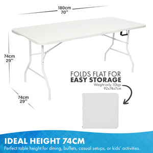 Nyxi 6ft Folding Table – Heavy-Duty & Waterproof (180x74cm) All-White Portable Table
