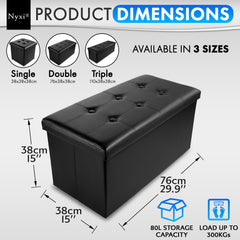 Nyxi Faux Leather Ottoman Storage Box (Black) - 76 * 38 * 38cm