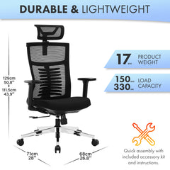 Nyxi Office Chair Premium Ergonomic Foam Seat, 3D Armrests, Headrest & Lumbar Support, 3-Angle Locking (Black)