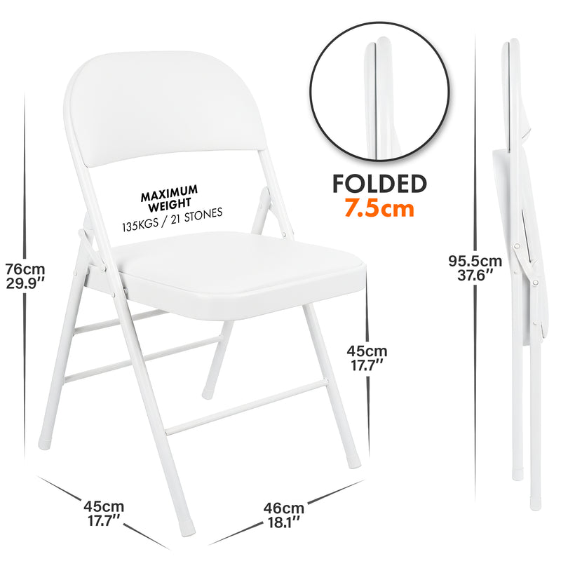 Nyxi Folding Chair Faux Leather Padded (White PVC)