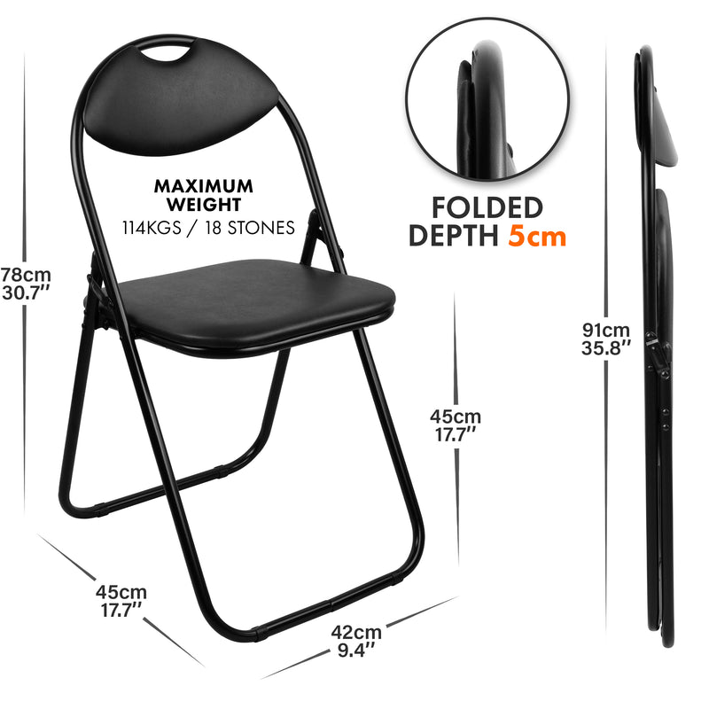 Nyxi Folding Chairs Faux Leather Padded (Black)