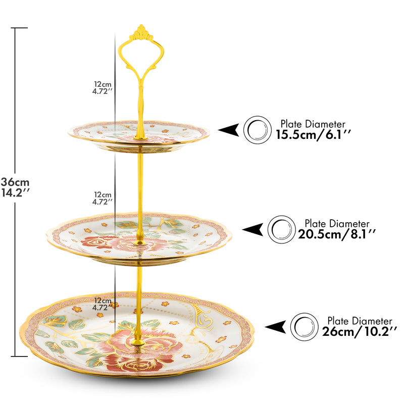 Nyxi Ceramic 3 Tier Floral Cake Stand (Gold)