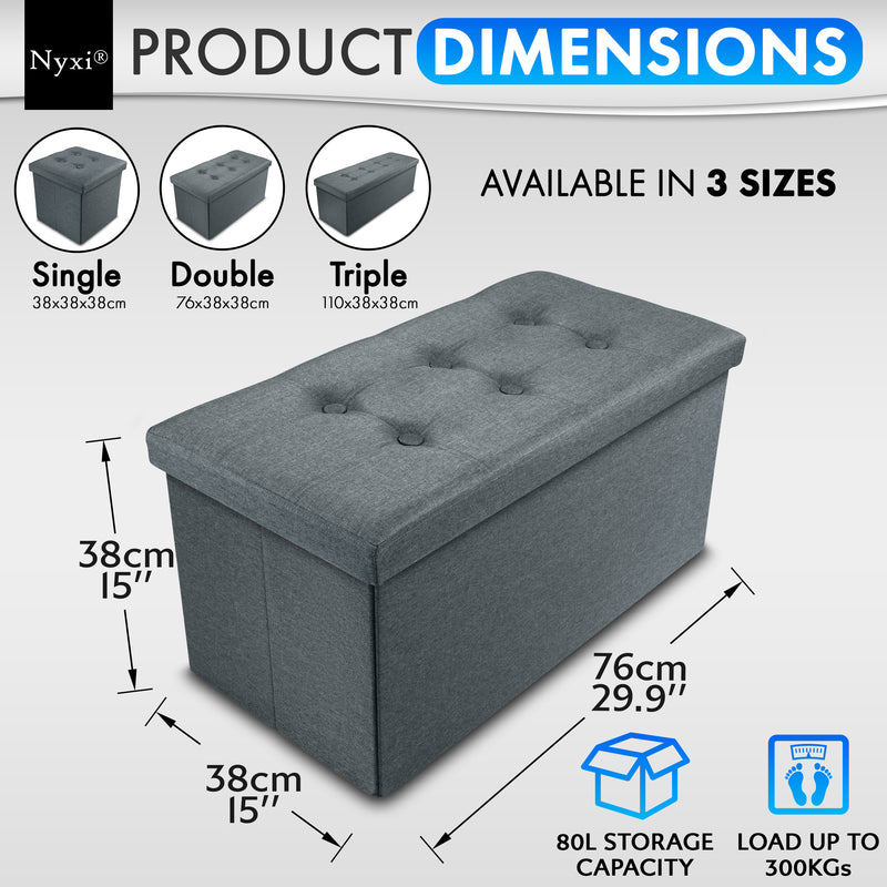 Nyxi Fabric Ottoman Storage Box (Dark Grey) - 76 * 38 * 38cm