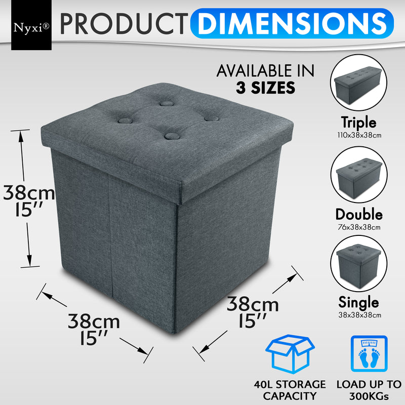 Nyxi Fabrico Ottoman Storage Box (Dark Grey) - 38 * 38 * 38cm