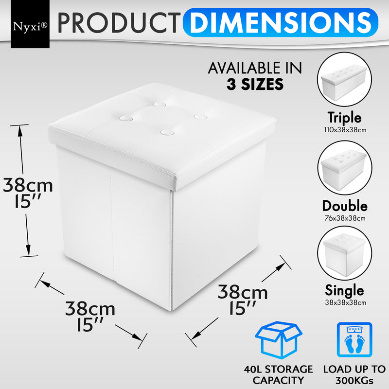 Nyxi Faux Leather Ottoman Storage Box (White) - 38 * 38 * 38cm