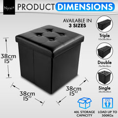 Nyxi Faux Leather Ottoman Storage Box (Black) - 38 * 38 * 38cm