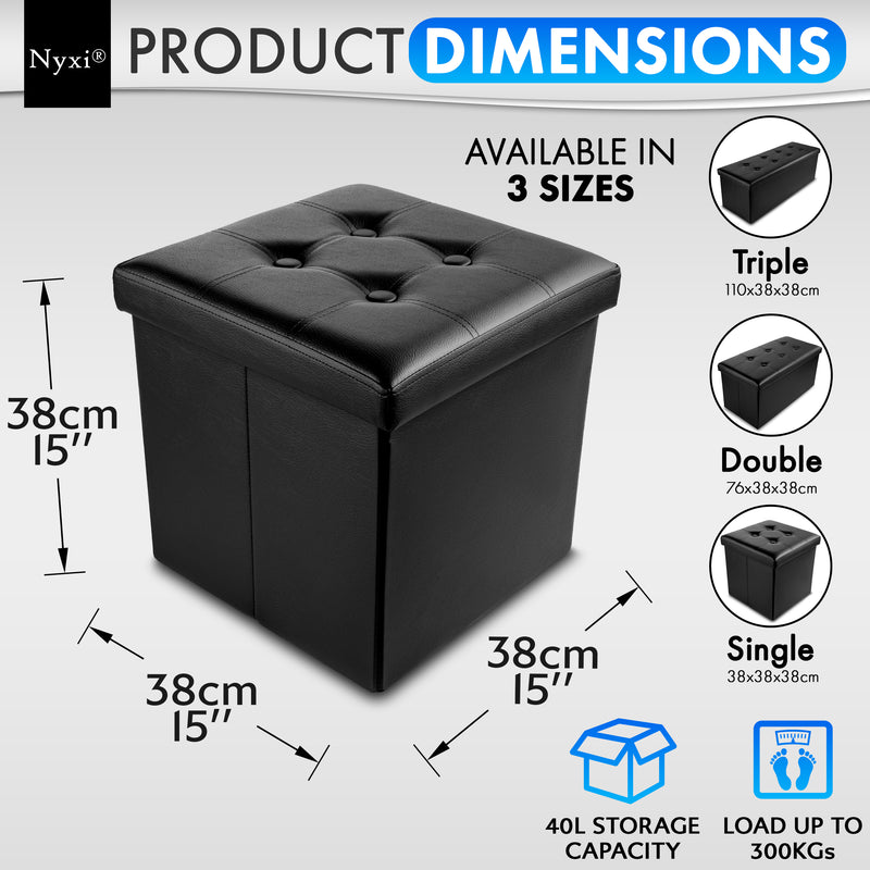 Nyxi Faux Leather Ottoman Storage Box (Black) - 38 * 38 * 38cm