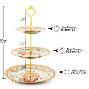 Nyxi 3 Tiered Floral Cake Stand Porcelain Ceramic Bone China Red Rose Design Gift Box