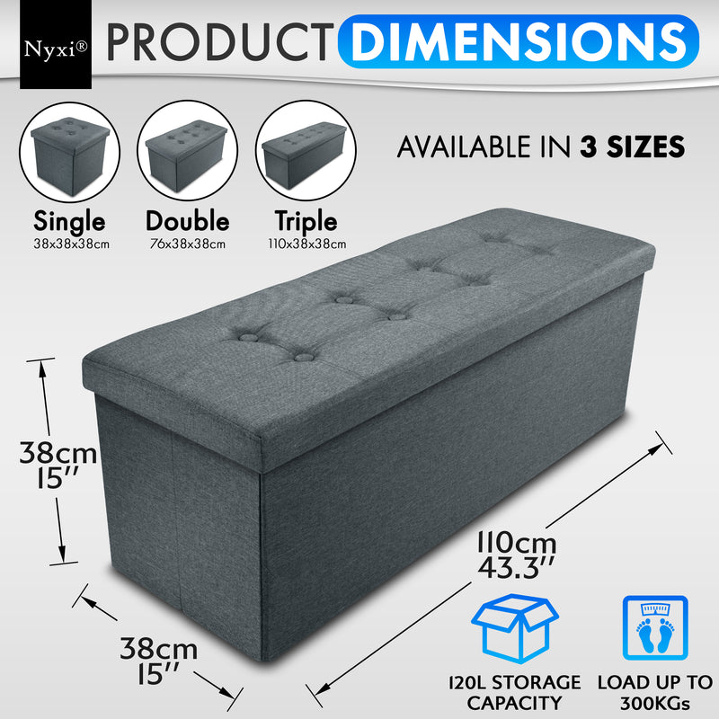 Nyxi Fabric Ottoman Storage Box (Dark Grey) - 110 * 38 * 38cm