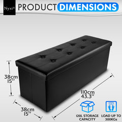 Nyxi Faux Leather Ottoman Storage Box (Black) - 110 * 38 * 38cm